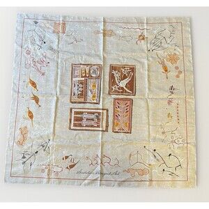 Vtg Rustic Linen Tablecloth Australian Aboriginal Art Print Design 48x51 Textile